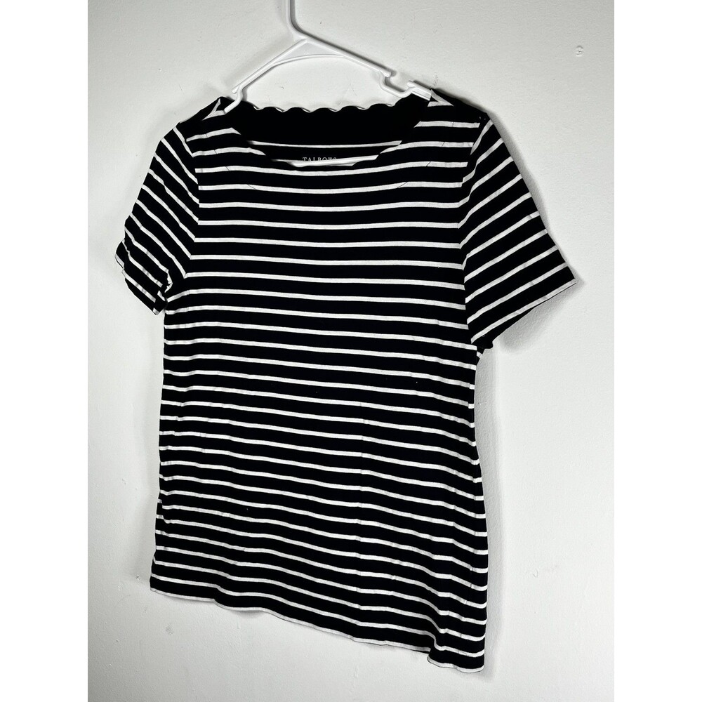 Talbots Shirt Womens Small Blue Stripe Boat Neck Short Sleeve Cotton Top